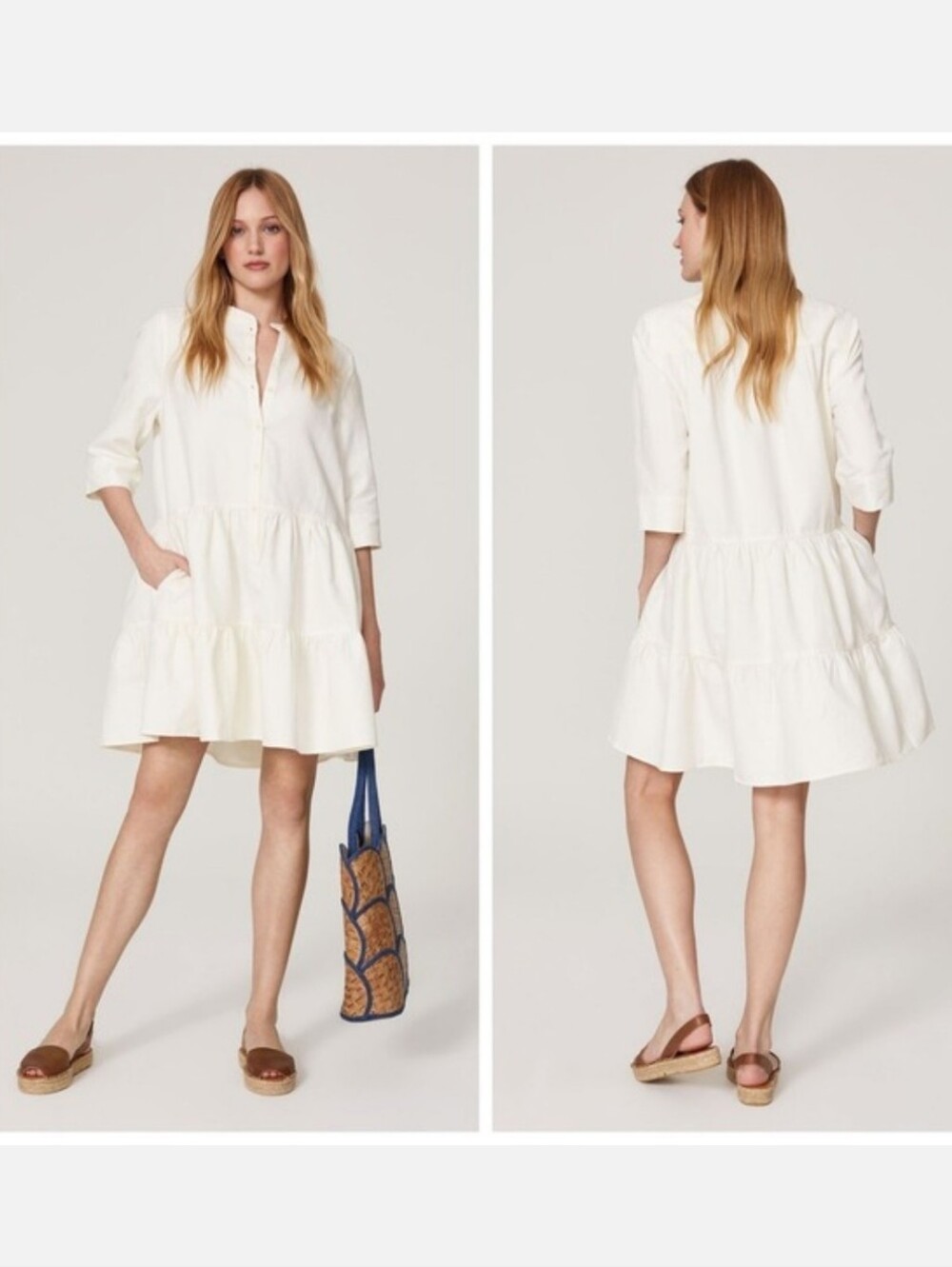Apiece Apart Maurino Drop Waist Linen Cotton Dress Pockets Button Front Boho